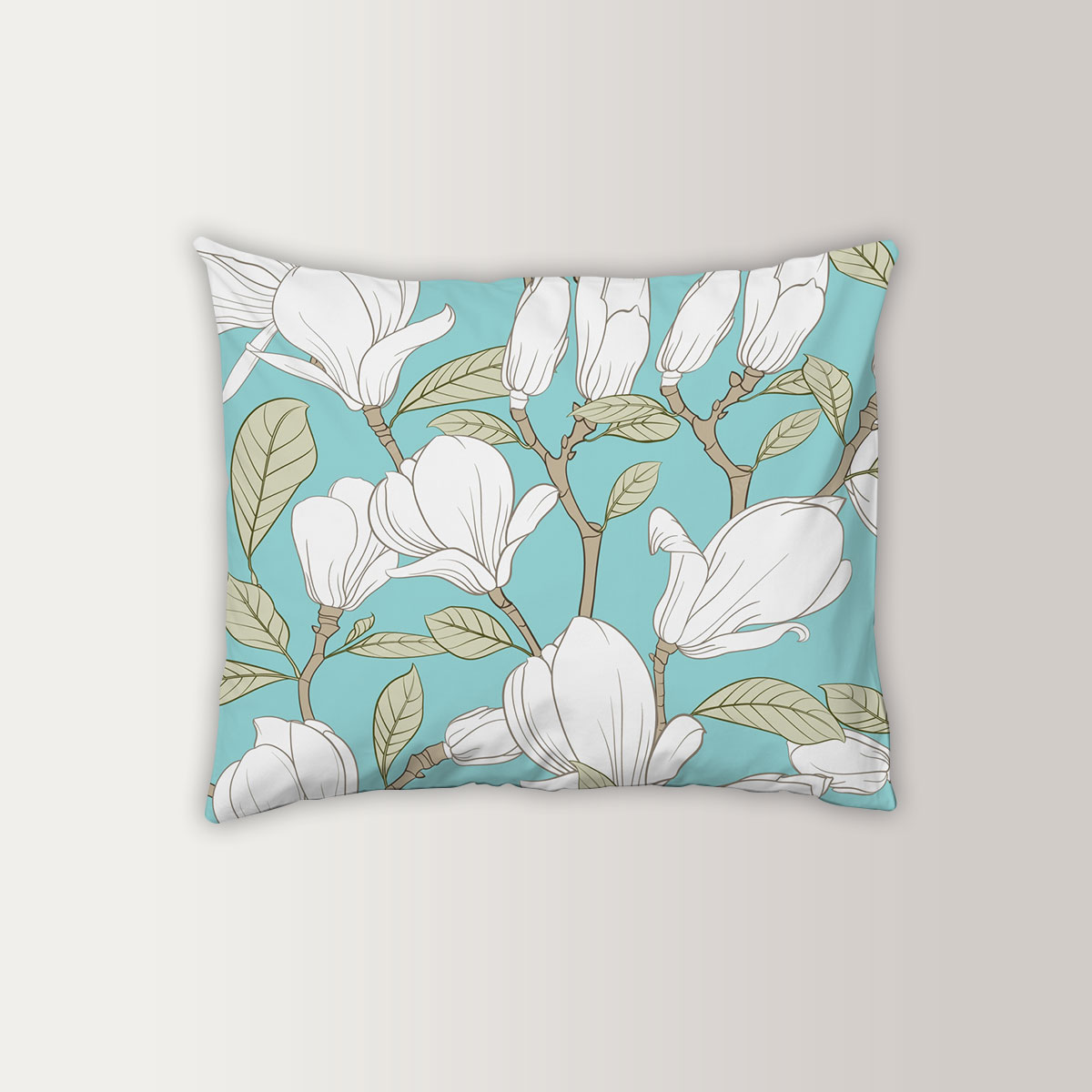 Magnolia Flower On Blue Background Pillow Case