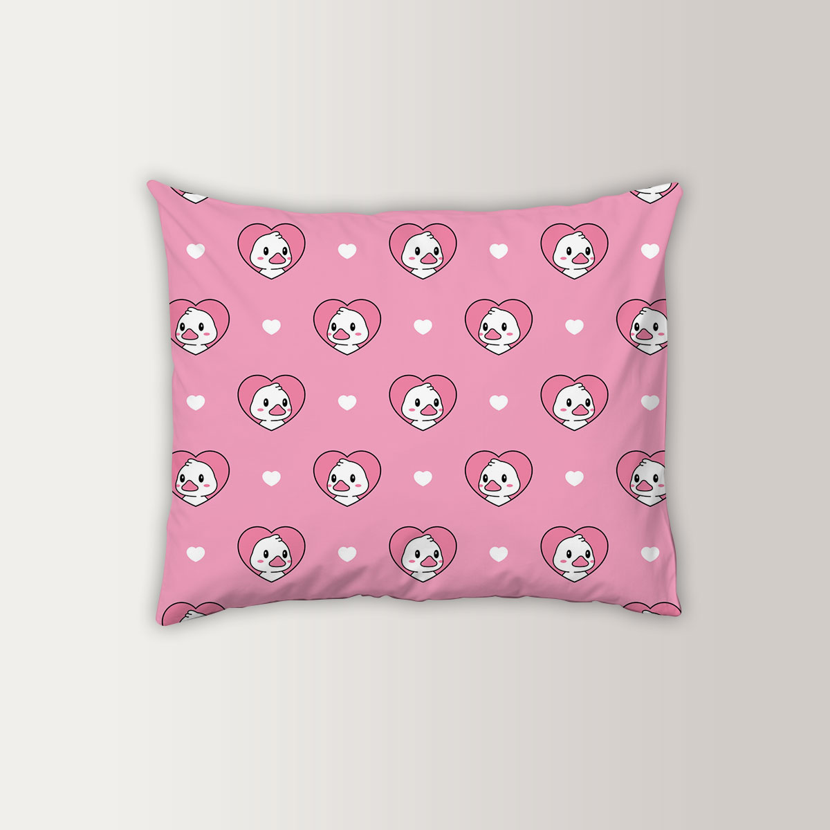 Pink Heart White Duck Pillow Case
