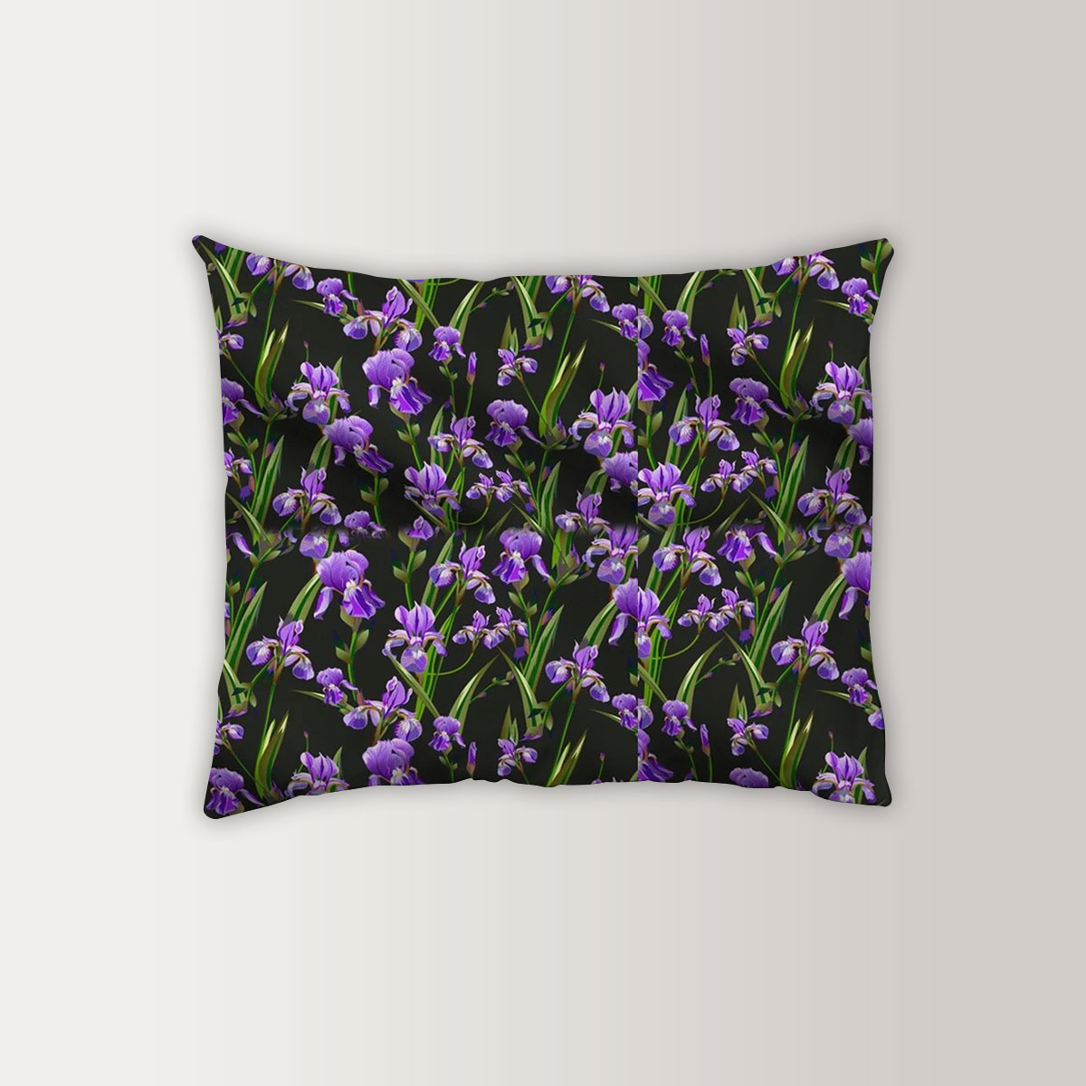Purple Iris On Black Background Pillow Case