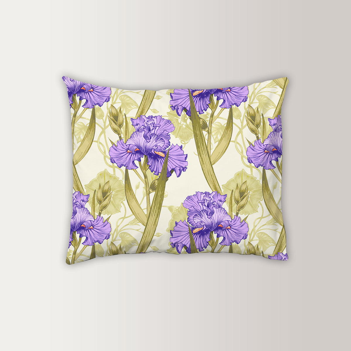 Purple Watercolor Iris Flower Pillow Case