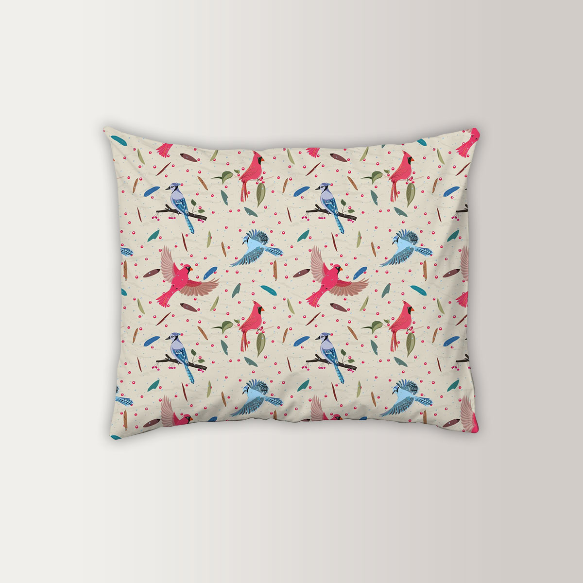 Red And Blue Cardinal Pillow Case