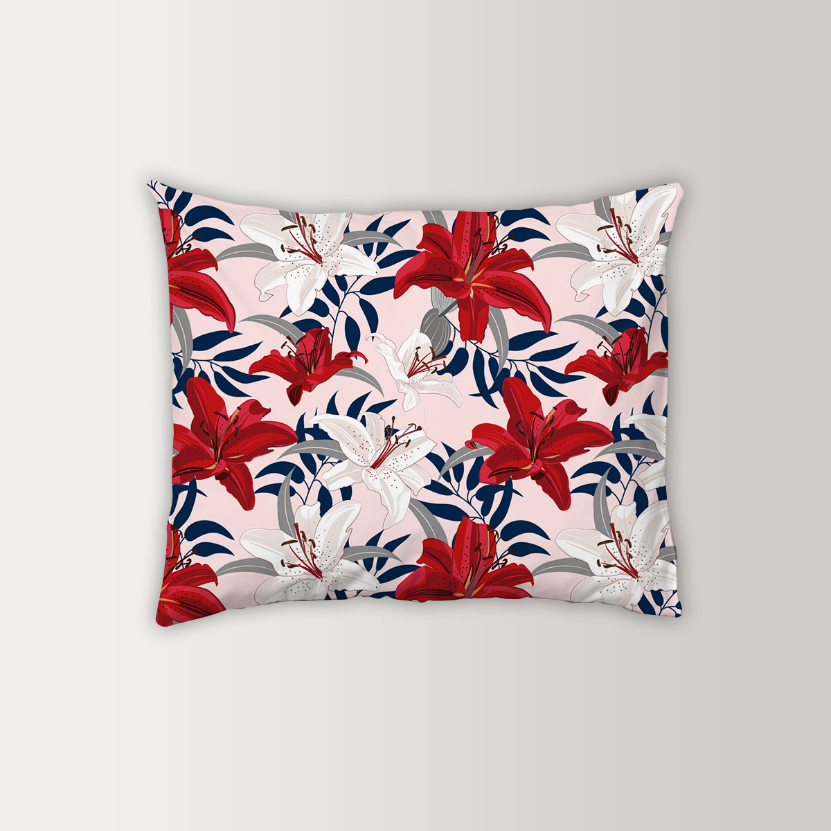 Red And White Lily Flowers Pillow Case