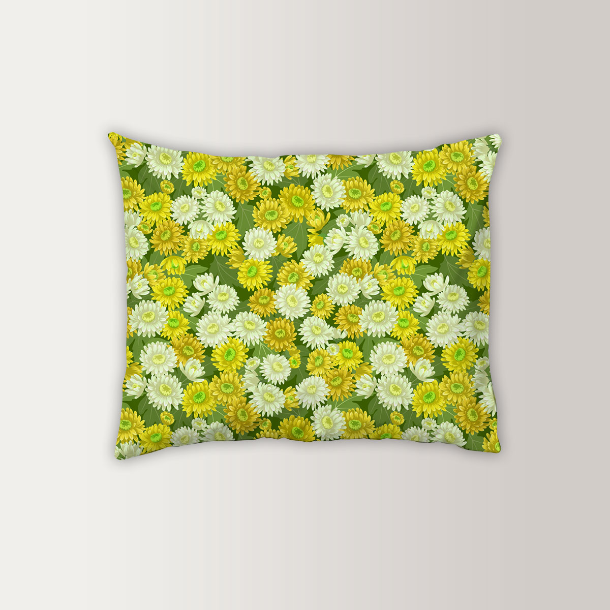 Seamless Yellow White Chrysanthemum Flowers Pattern Pillow Case