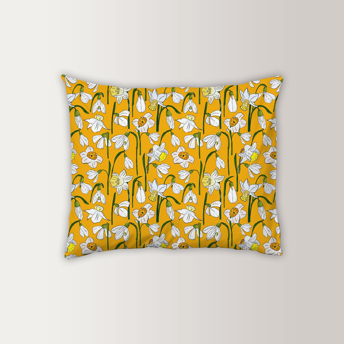 Snowdrops And Daffodils Seamless Pattern Pillow Case