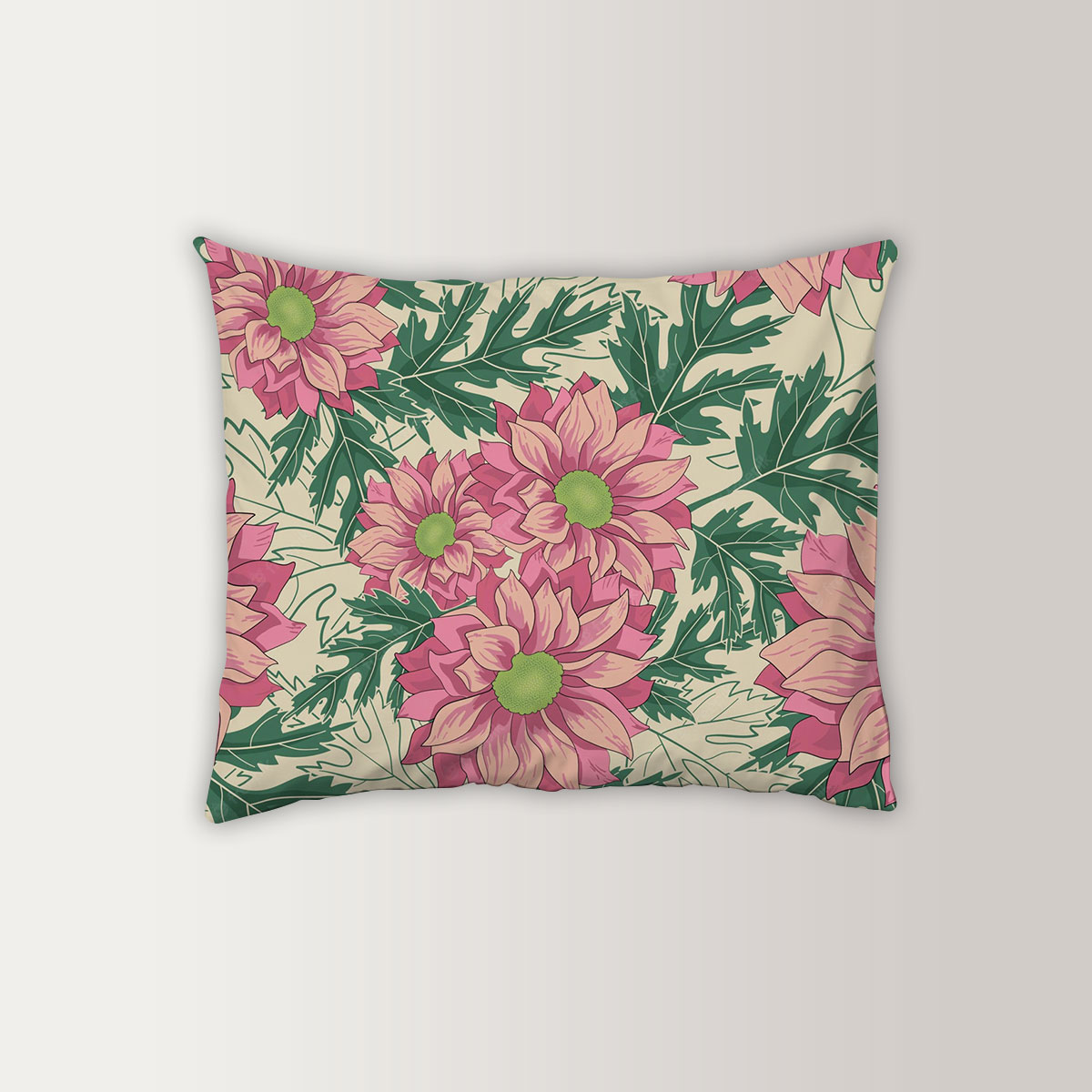 Vintage Chrysanthemum Flowers And Leaves Pillow Case