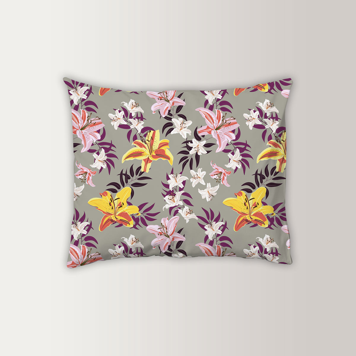 Vintage Lily Flower On Gray Background Pillow Case