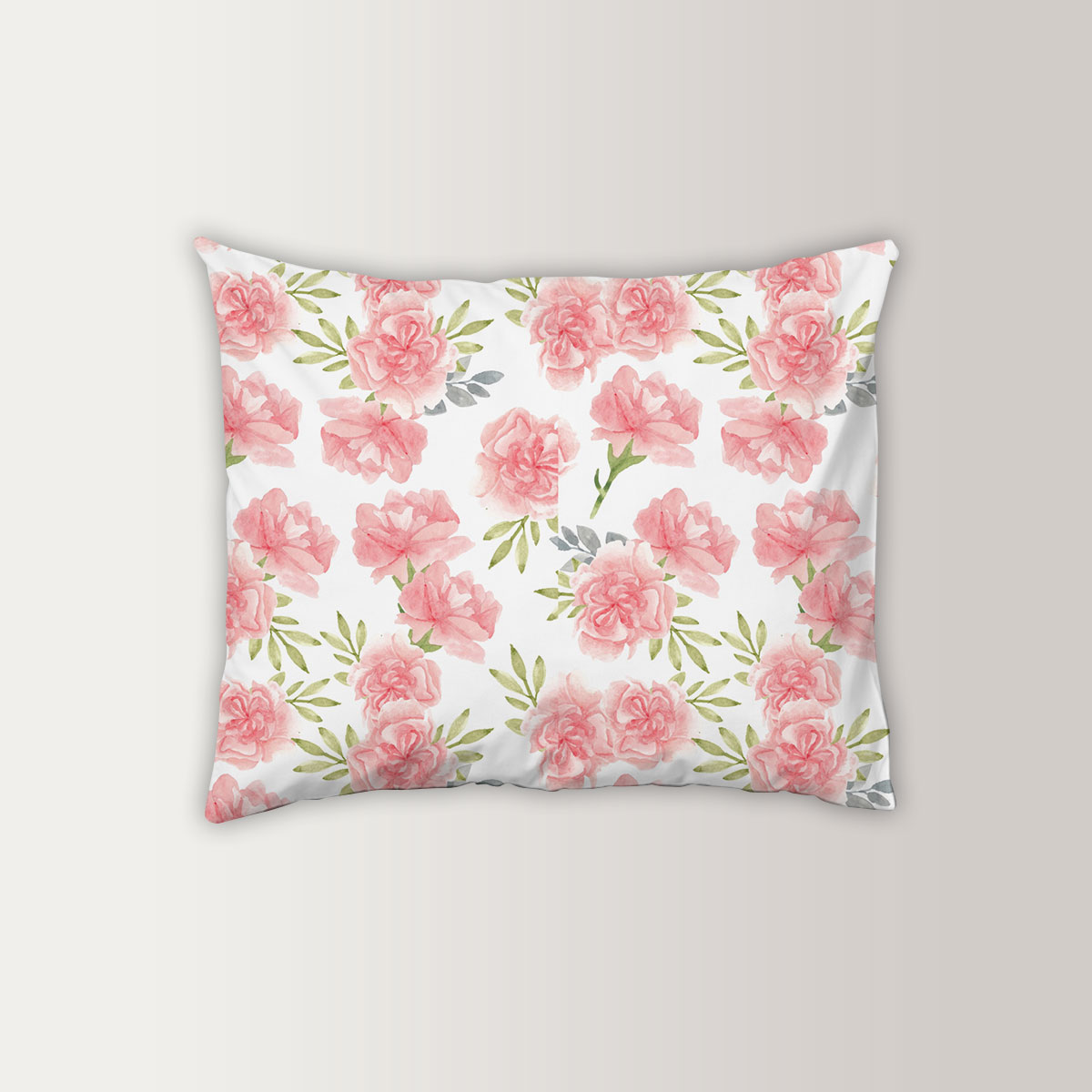 Watercolor Pink Carnation Flower Pillow Case