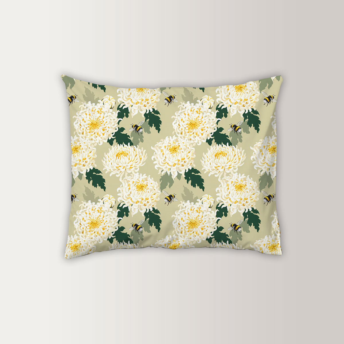 White Chrysanthemums And Bee Pillow Case