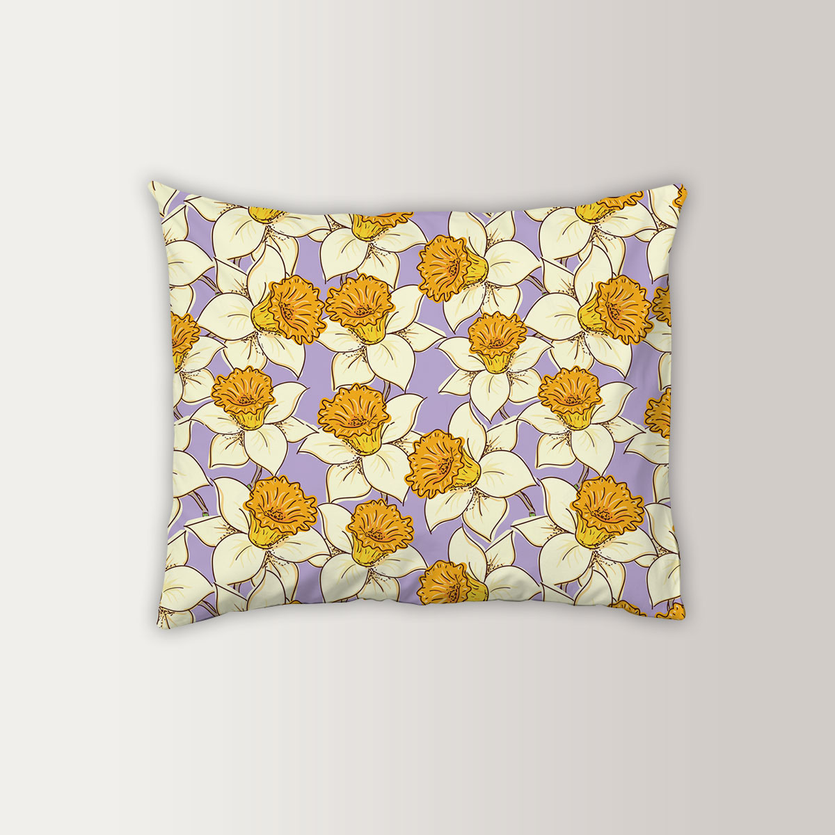 White Daffodils On Purple Background Pillow Case