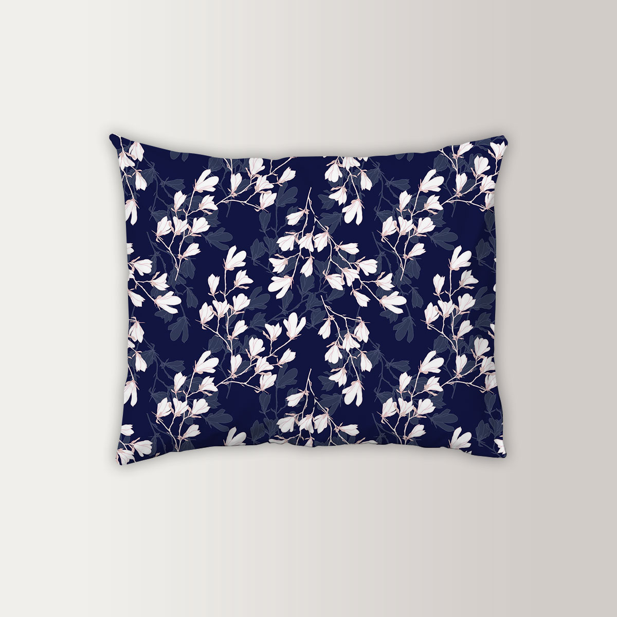 White Magnolia Flower On Dark Blue Background Pillow Case