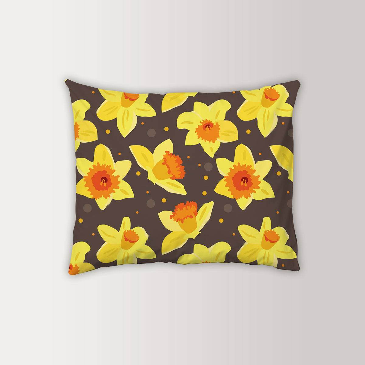 Yellow Daffodils On Brown Background Pillow Case