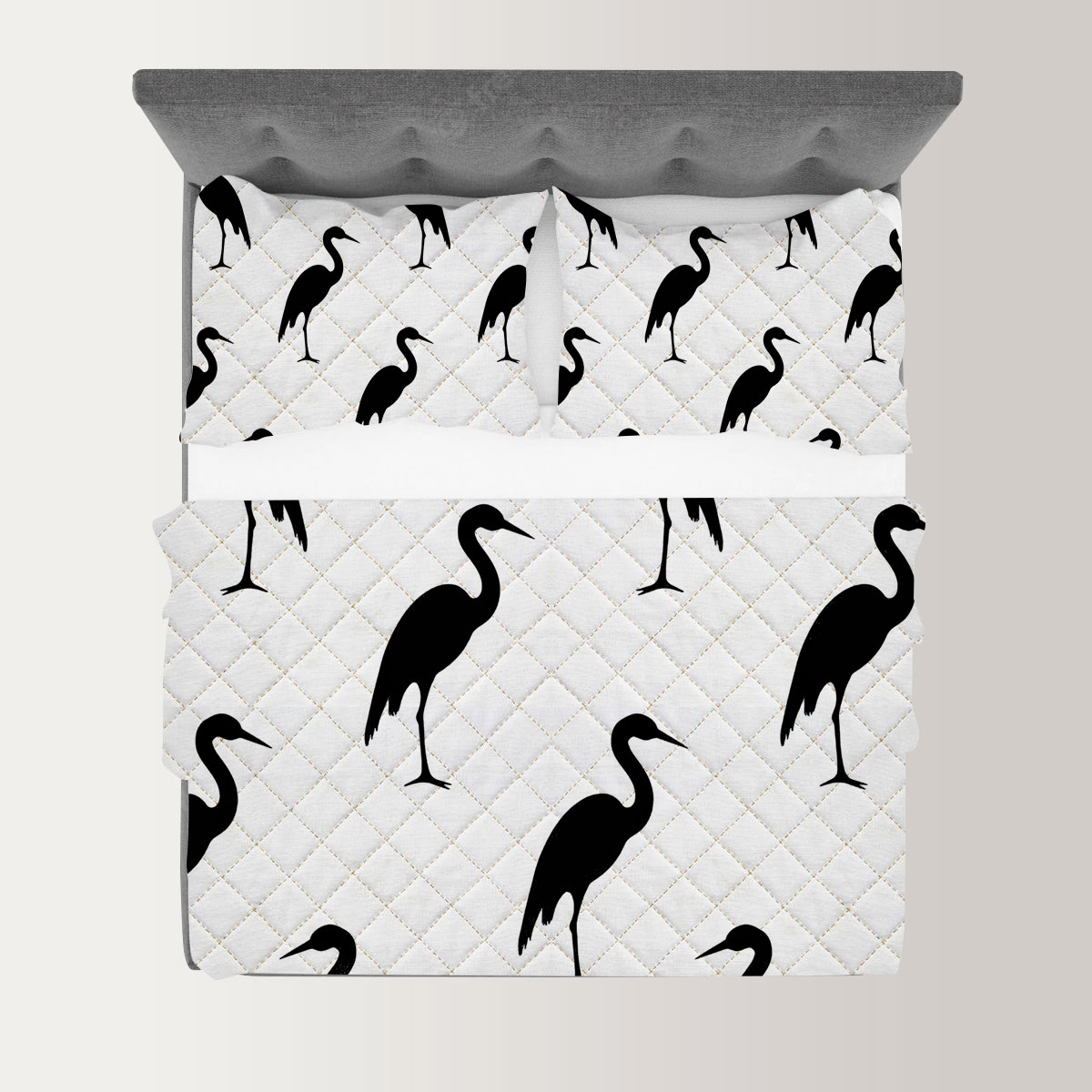 Black And White Heron Art Quilt Set