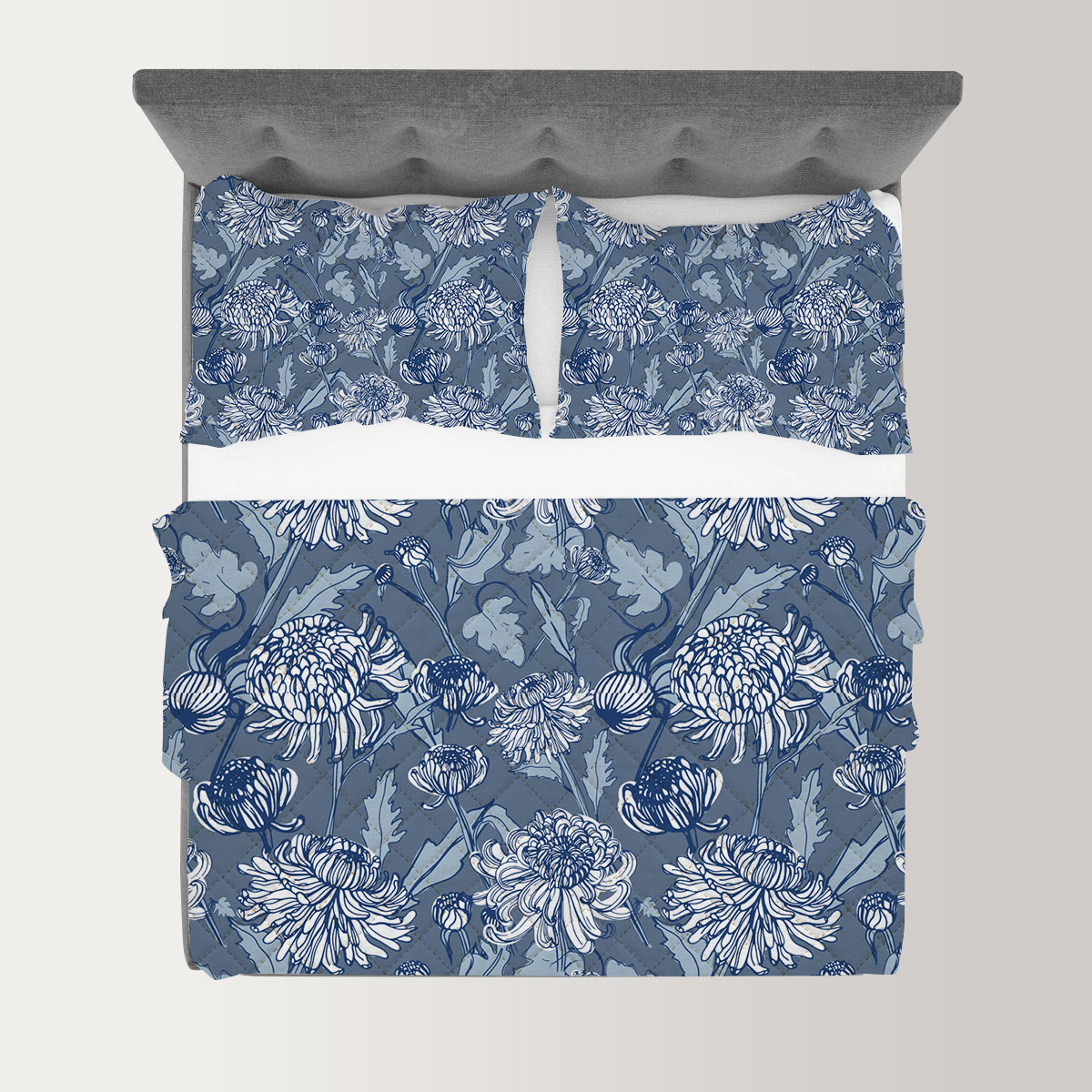 Blue Chrysanthemum Quilt Set