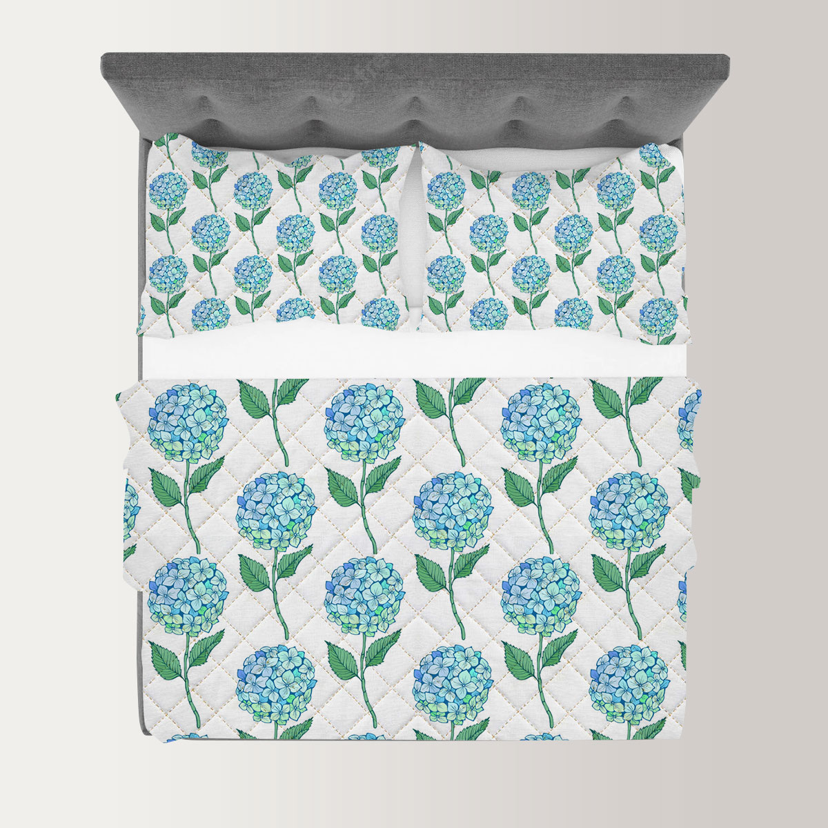 Blue Pastel Hydrangea Quilt Set