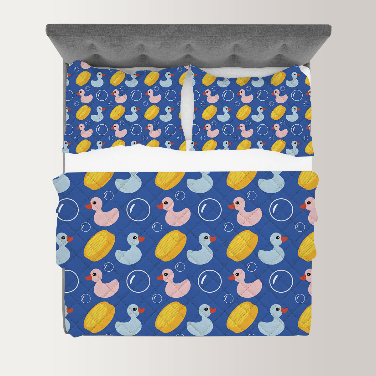 Blue Pink Duck Monogram Quilt Set