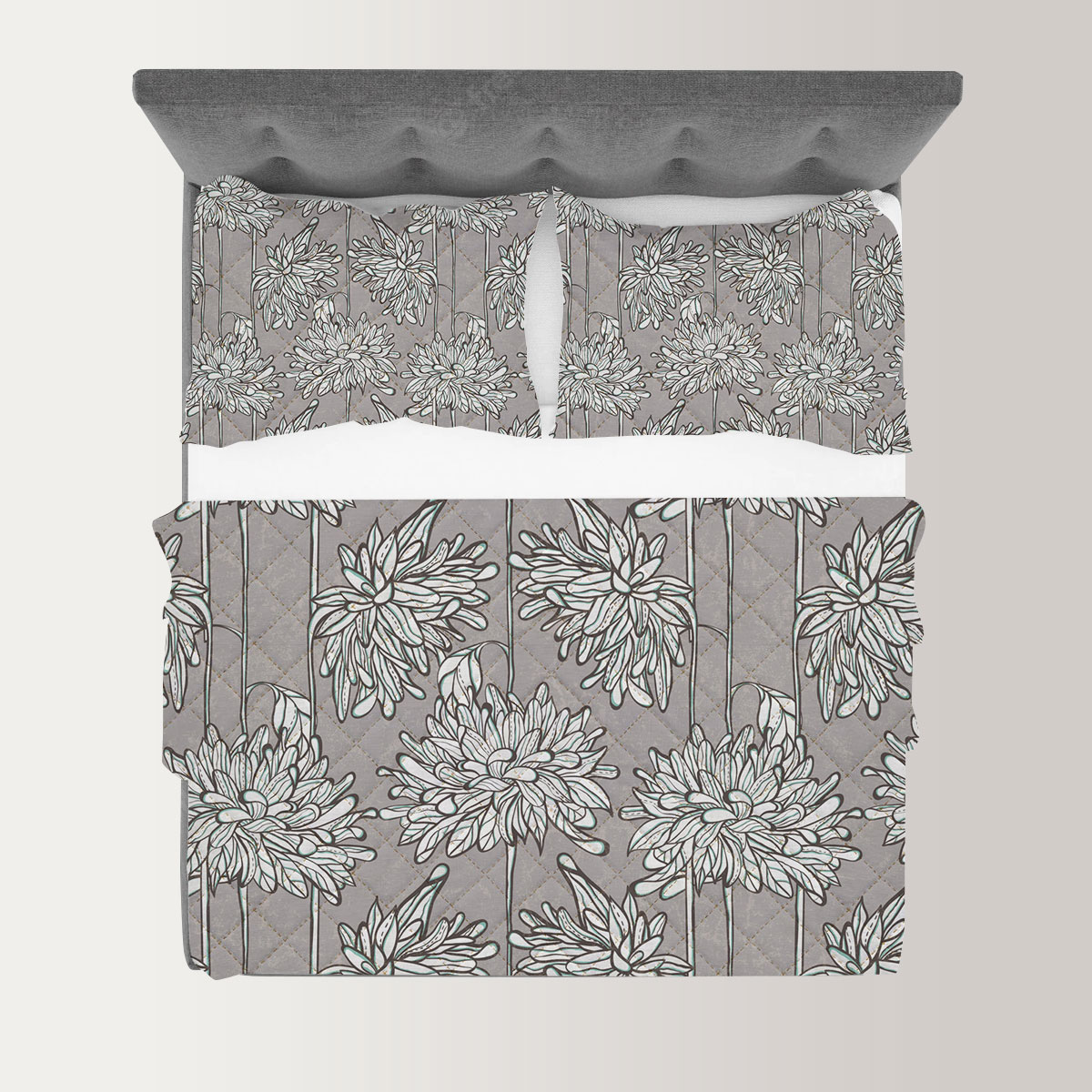 ChrysanthemumOn Gray Background Quilt Set