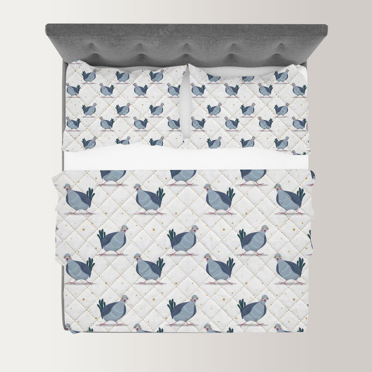 Cute Pigeon Monogram Quilt Set