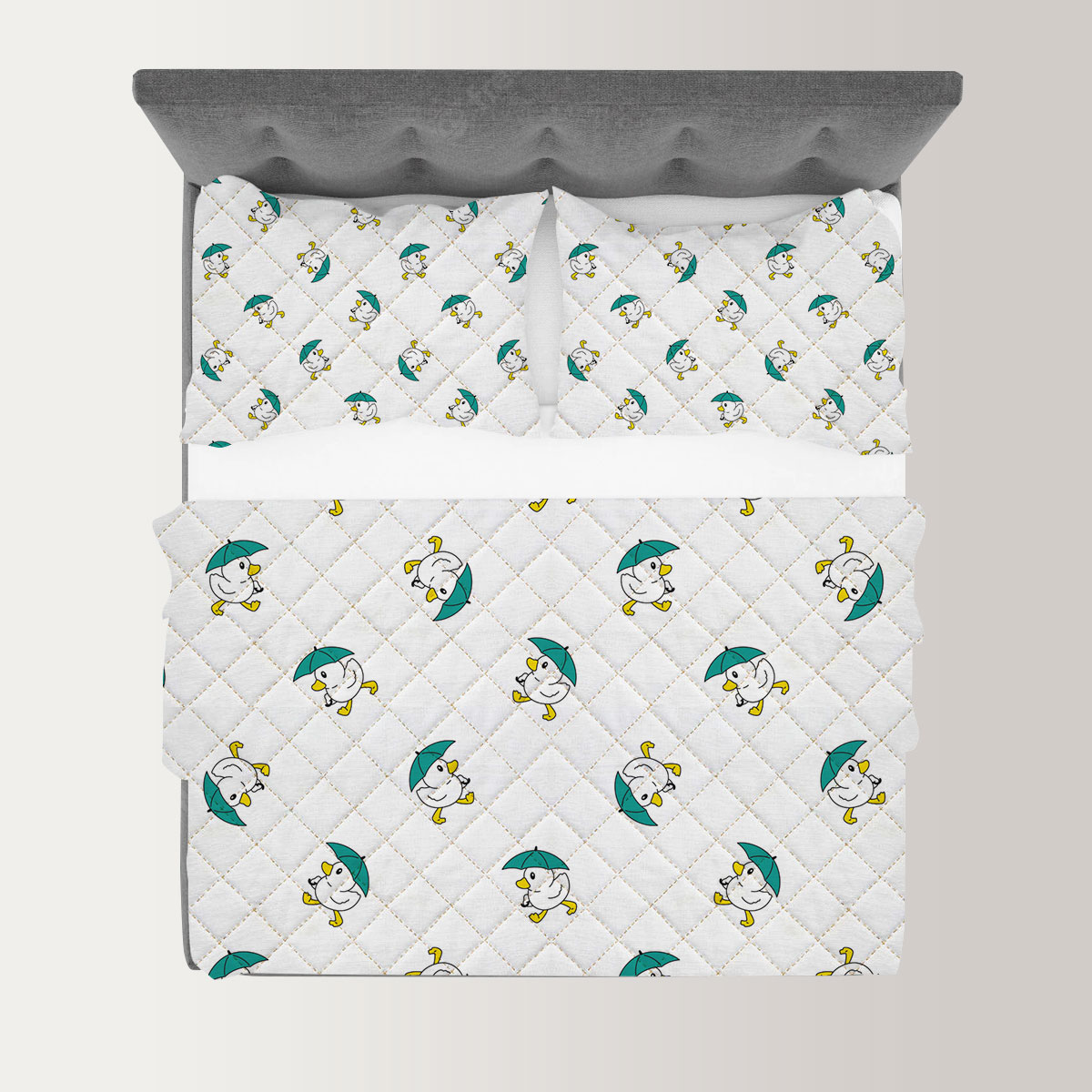 Cute Umbrella Duck Quilt Set