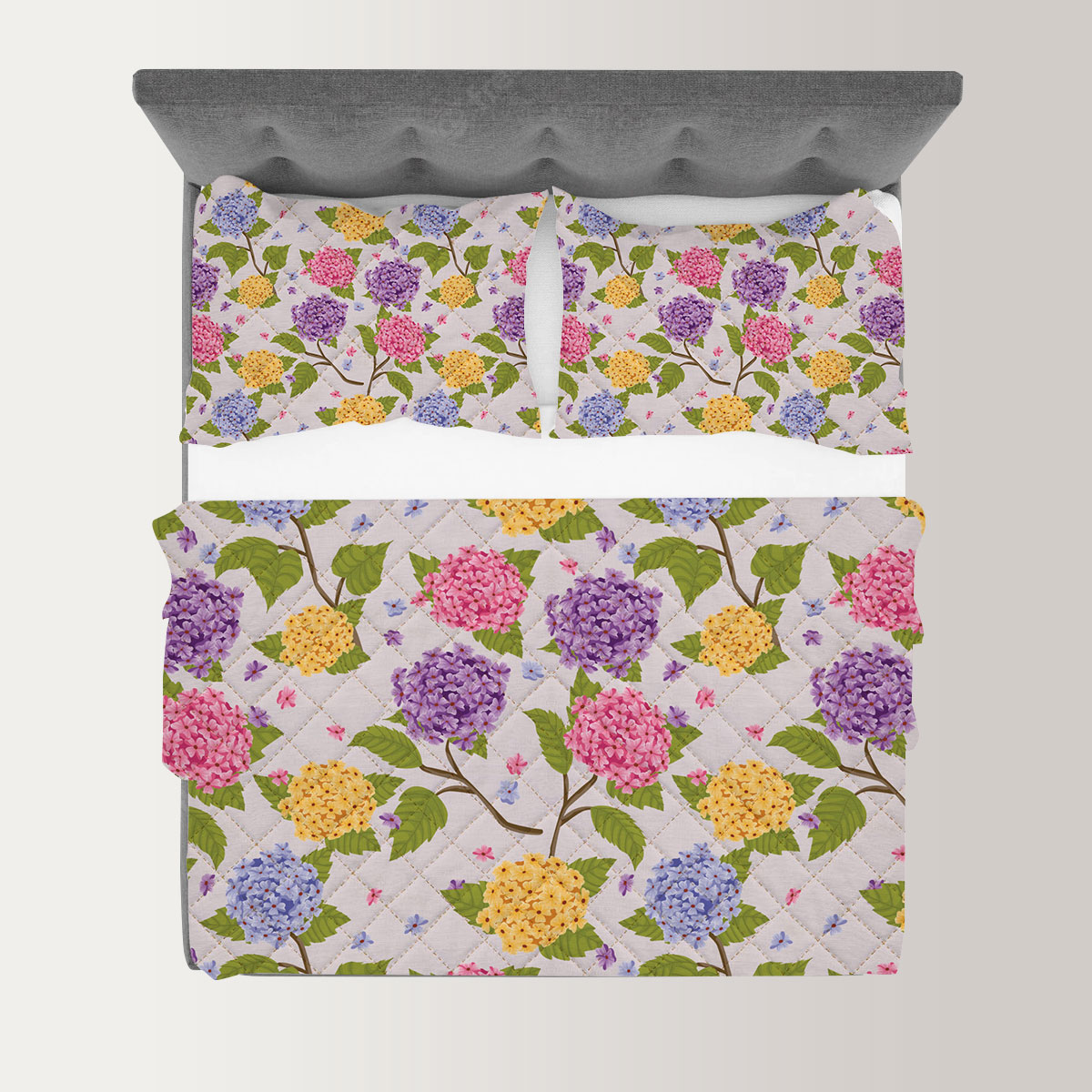 Floral Hydrangea Seamless Pattern Quilt Set