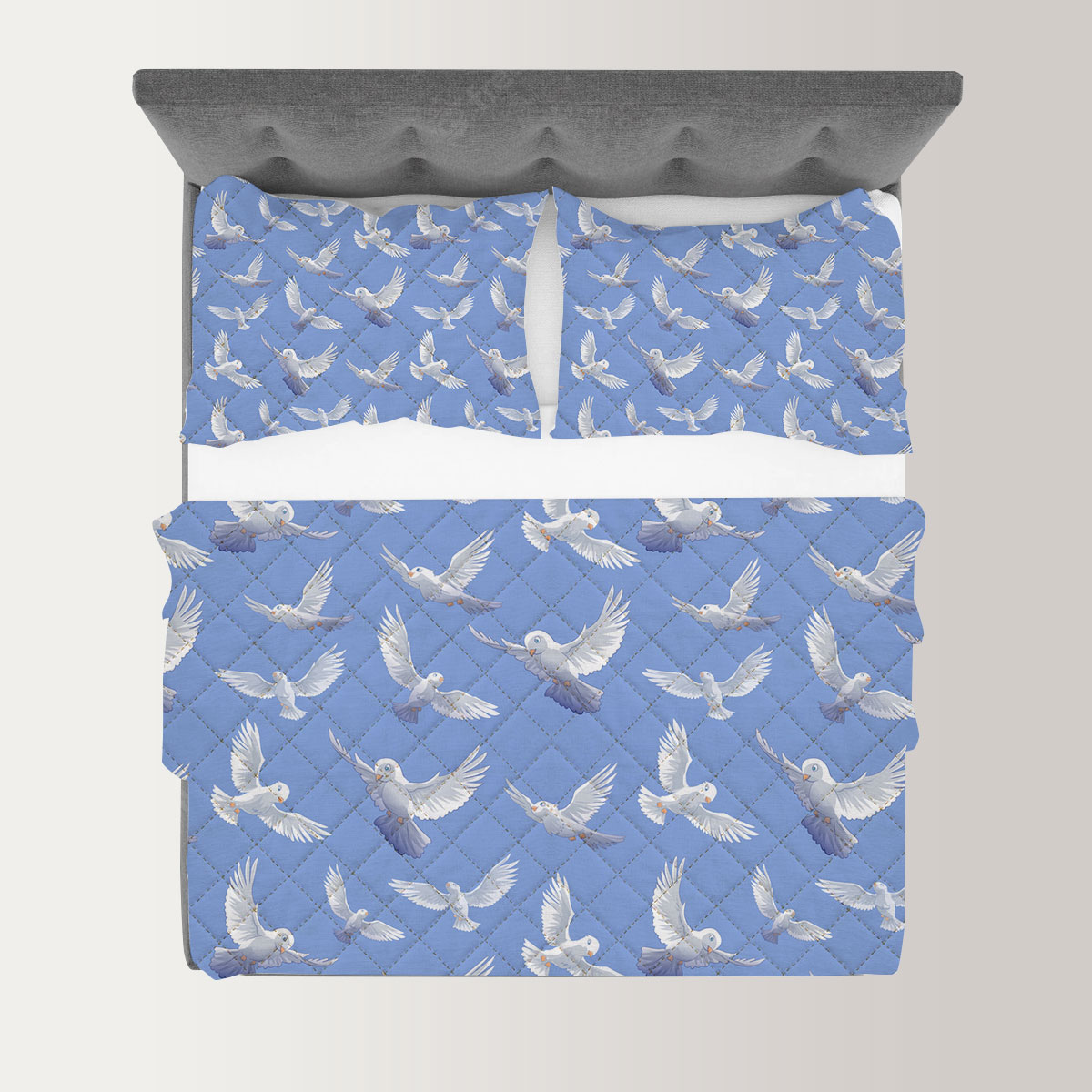 Flying White Pigeon Blue Sky Quilt Set