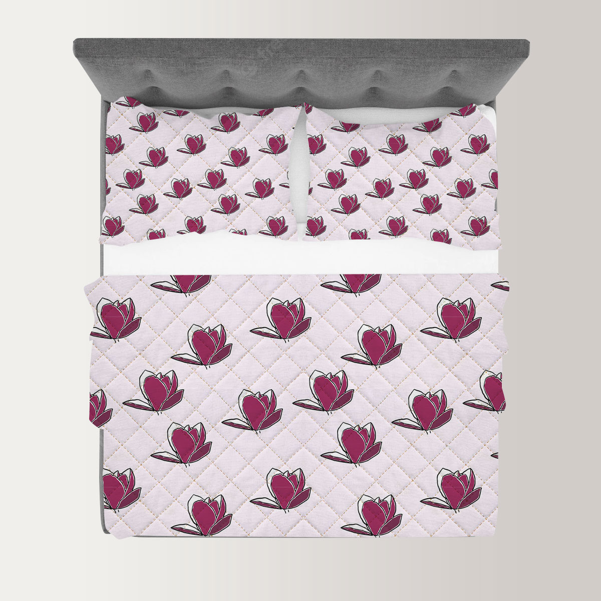 Hot Pink Magnolia Flower Quilt Set