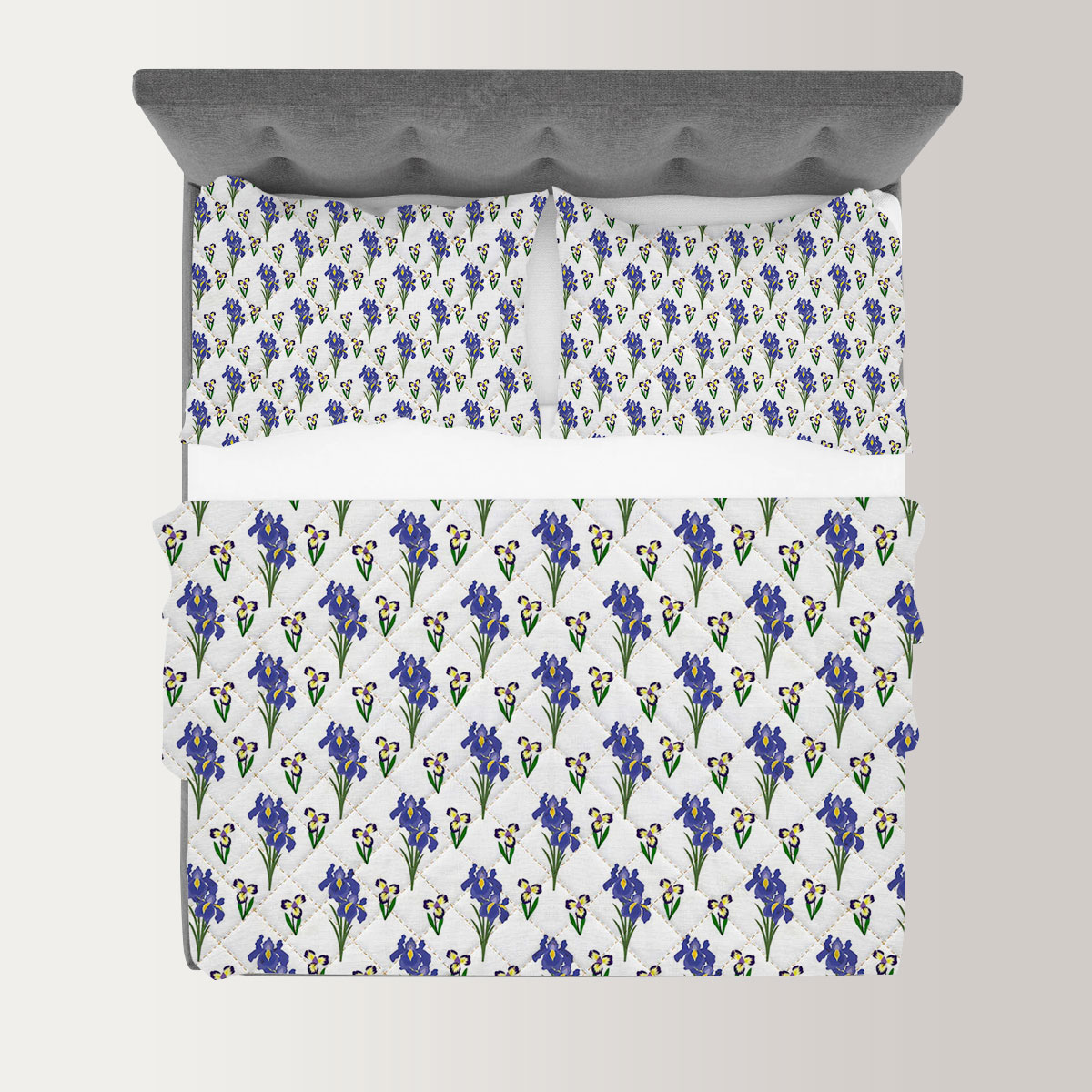 Iris Flower And Leaf Seamless Pattern Quilt Set