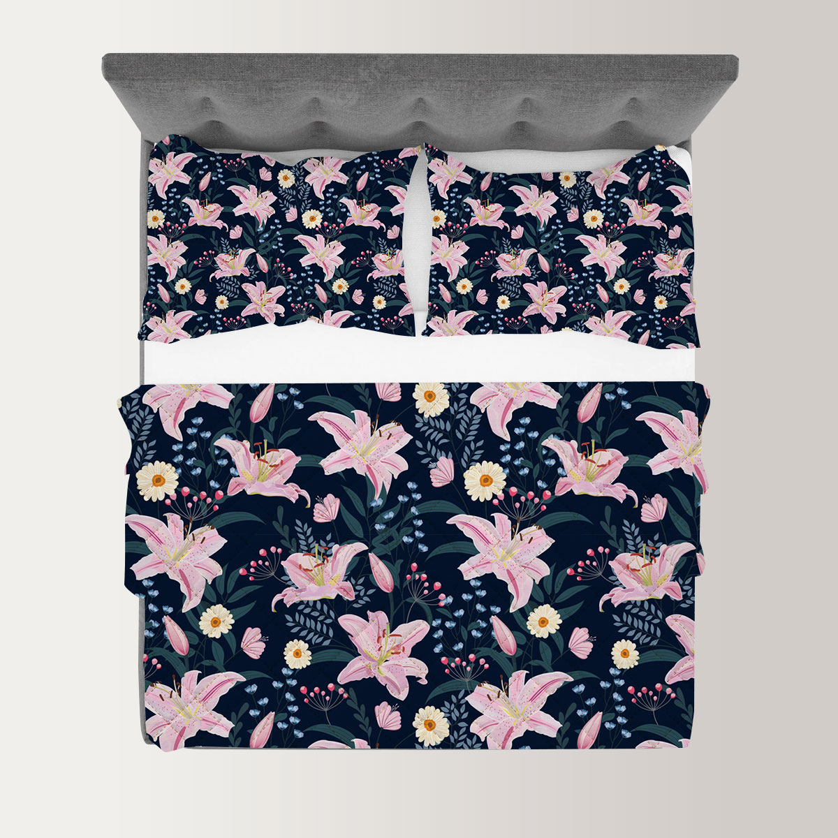 Lily Flower With Floral Pink Quilt Set