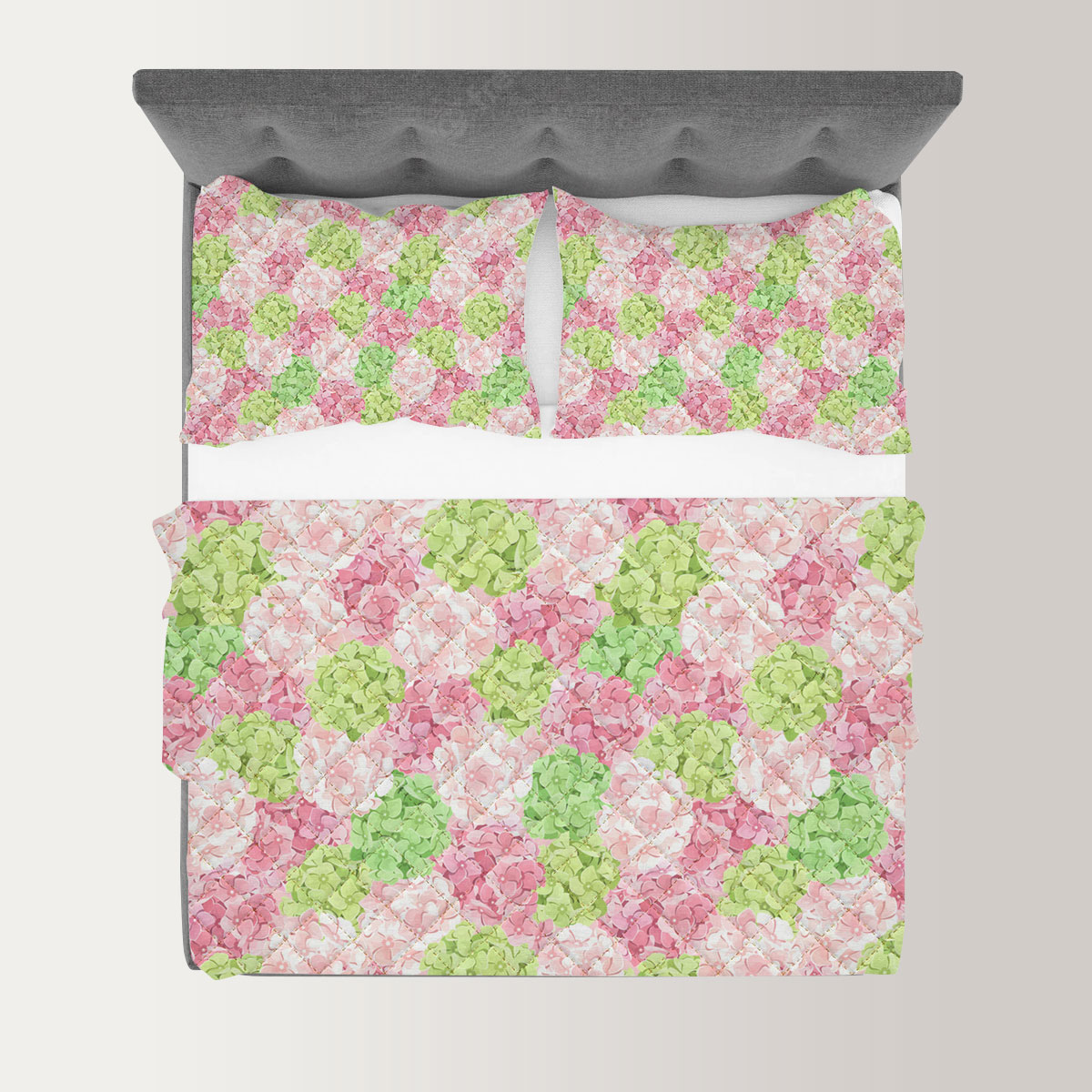 Pink And Green Hydrangea Flowers Quilt Set