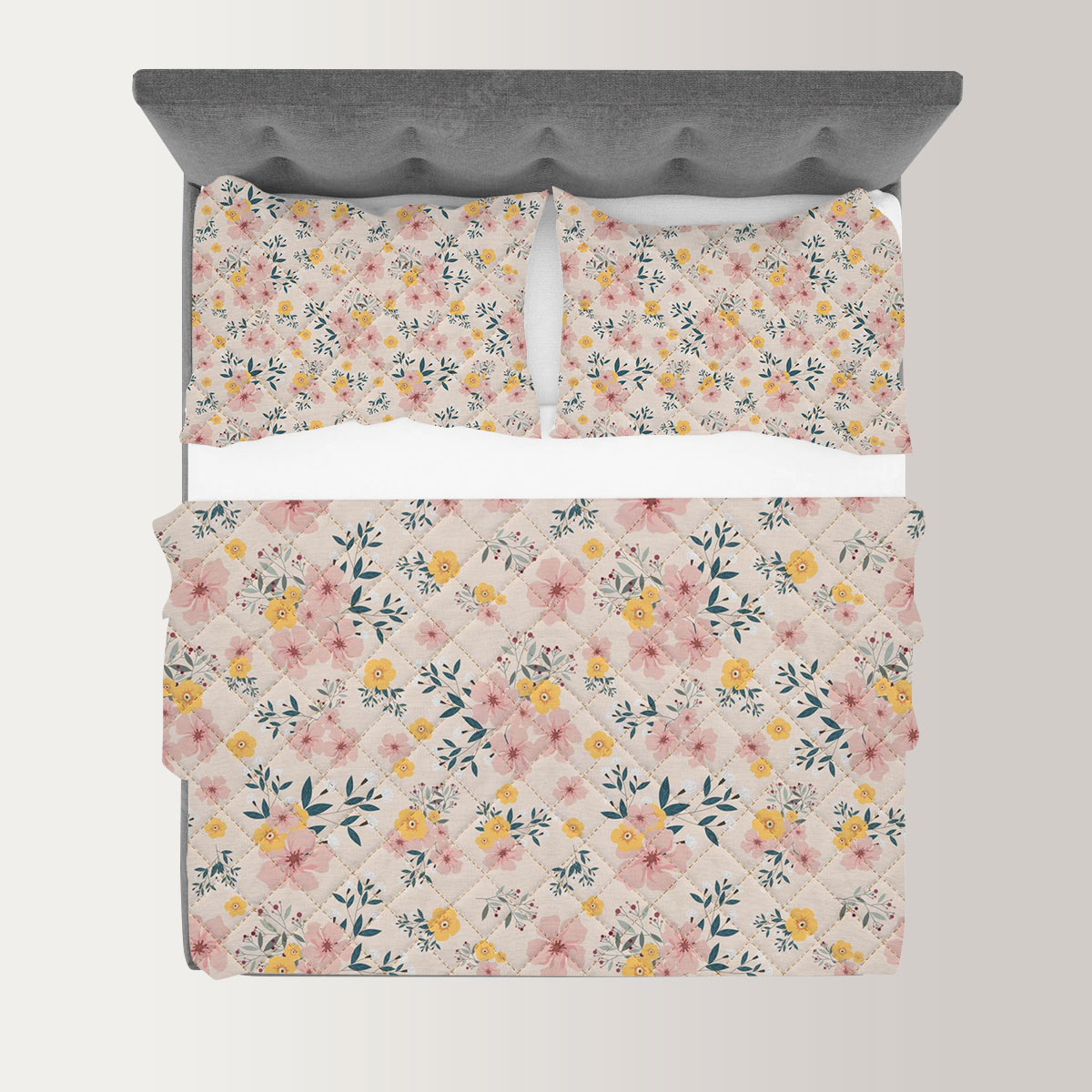 Pink And Yellow Flower Seamless Pattern Quilt Set