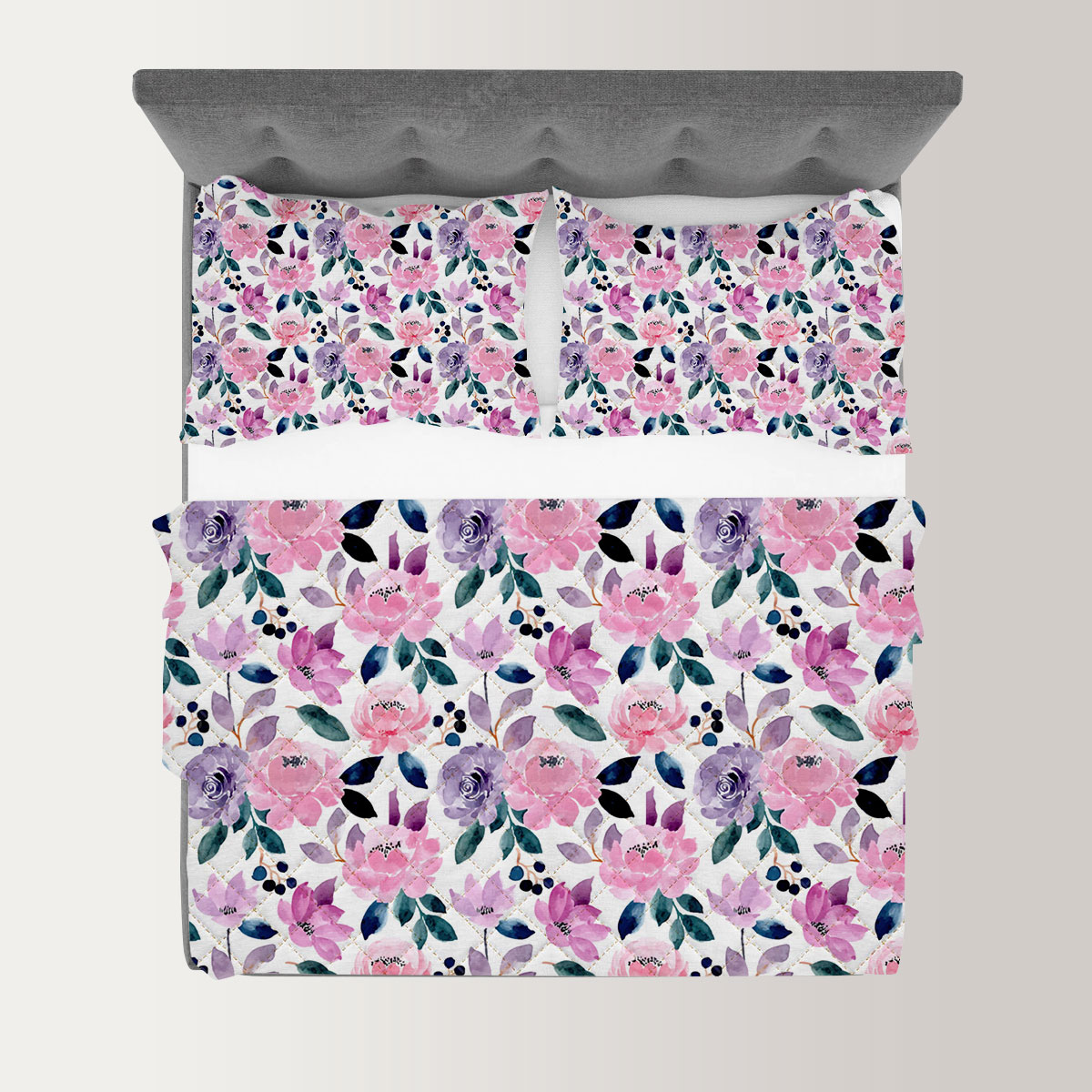 Pink Purple Seamless Pattern With Floral Quilt Set