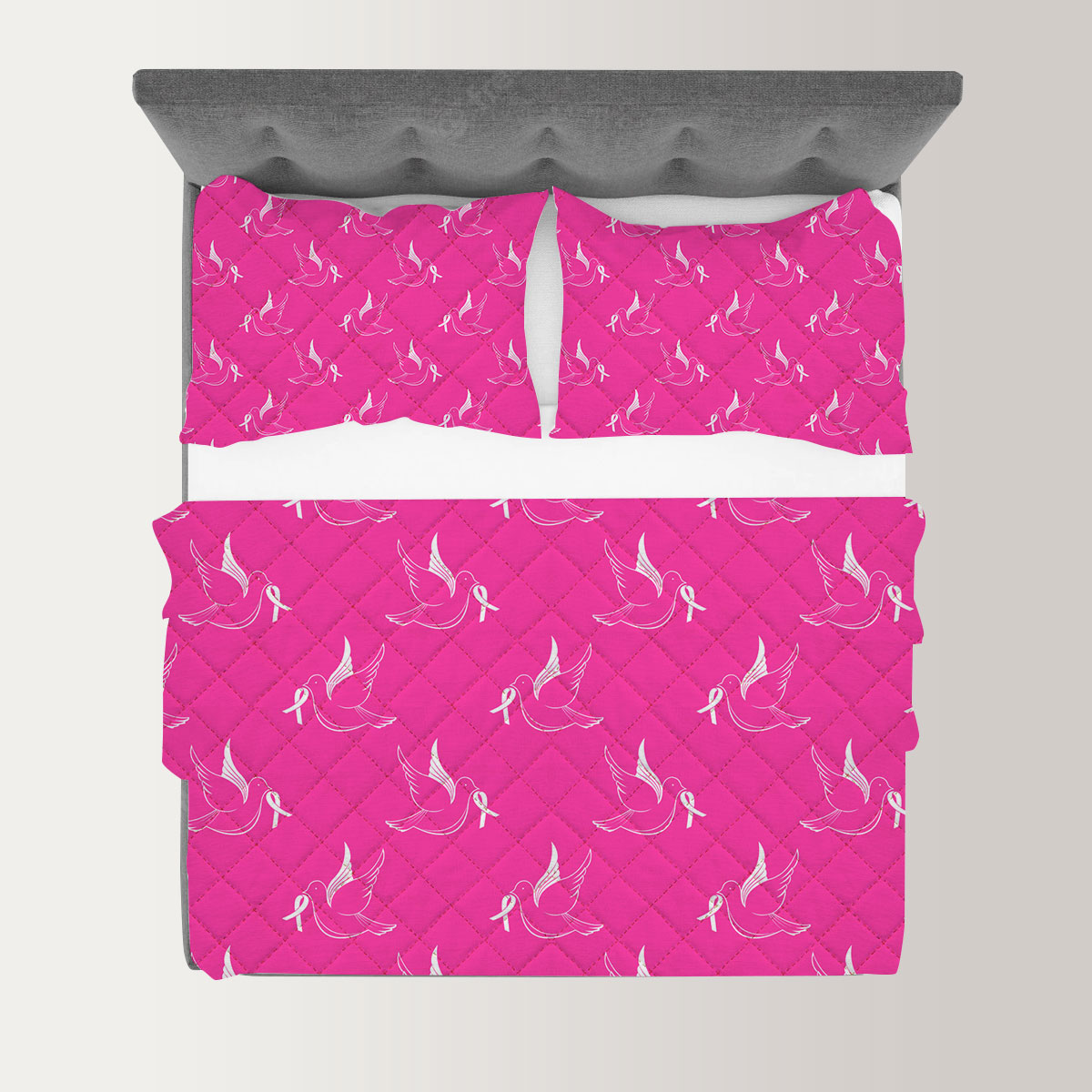 Pink Universe Ribbon Pigeon Quilt Set
