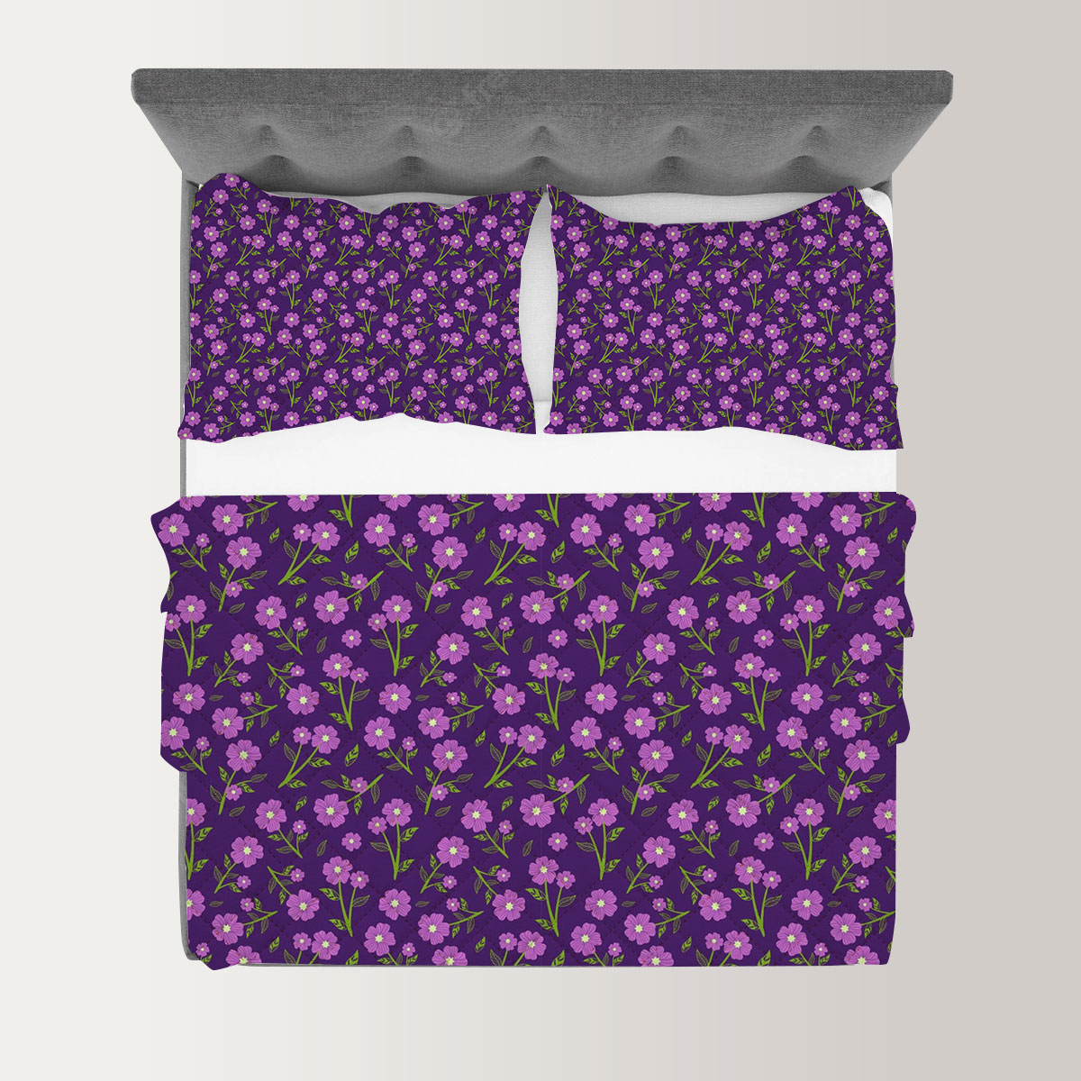 Purple Flower Vibe Seamless Pattern Quilt Set