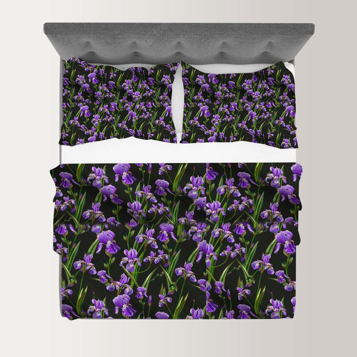 Purple Iris On Black Background Quilt Set