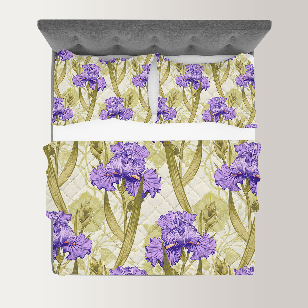 Purple Watercolor Iris Flower Quilt Set