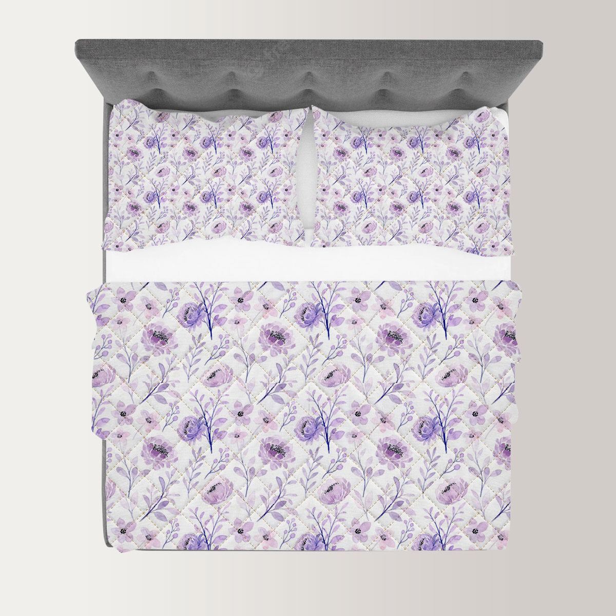 Soft Purple Floral Seamless Pattern Quilt Set