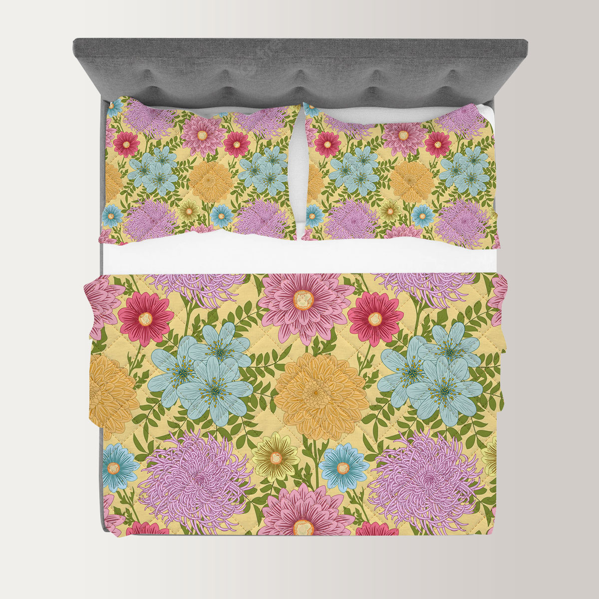 Summer Seamless Pattern With Daisy Chrysanthemum Quilt Set