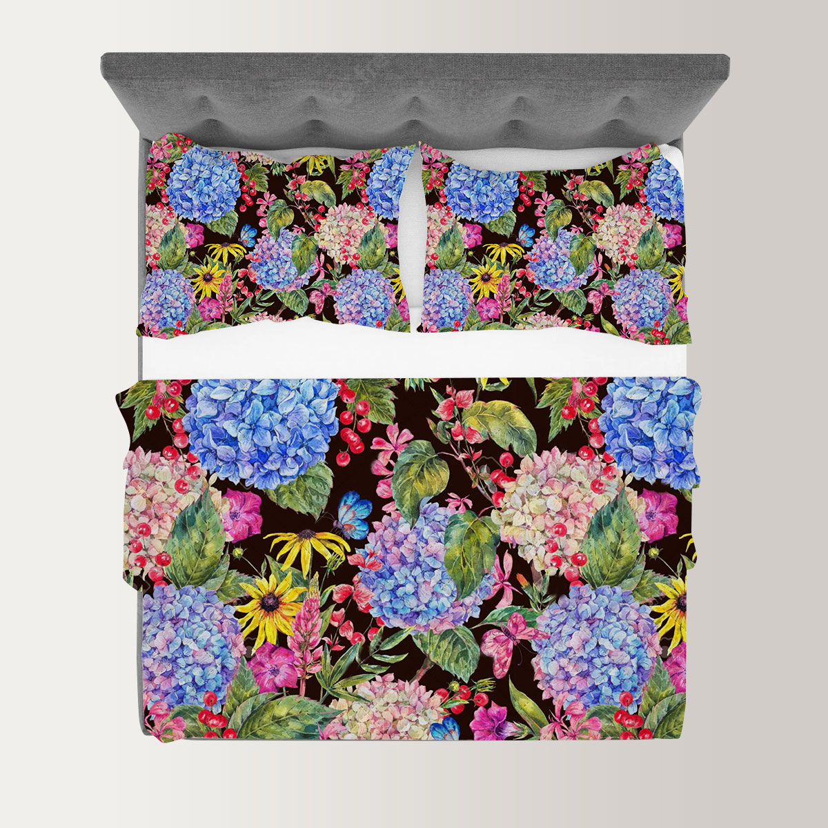 Summer Watercolor Vintage Floral Quilt Set