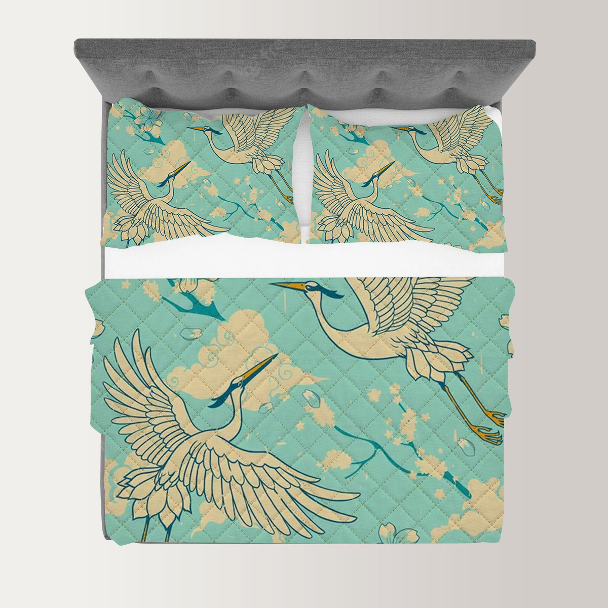 Vintage Blue Heron Quilt Set