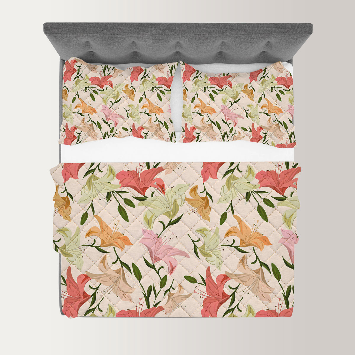 Vintage Seamless Pattern Lily Quilt Set