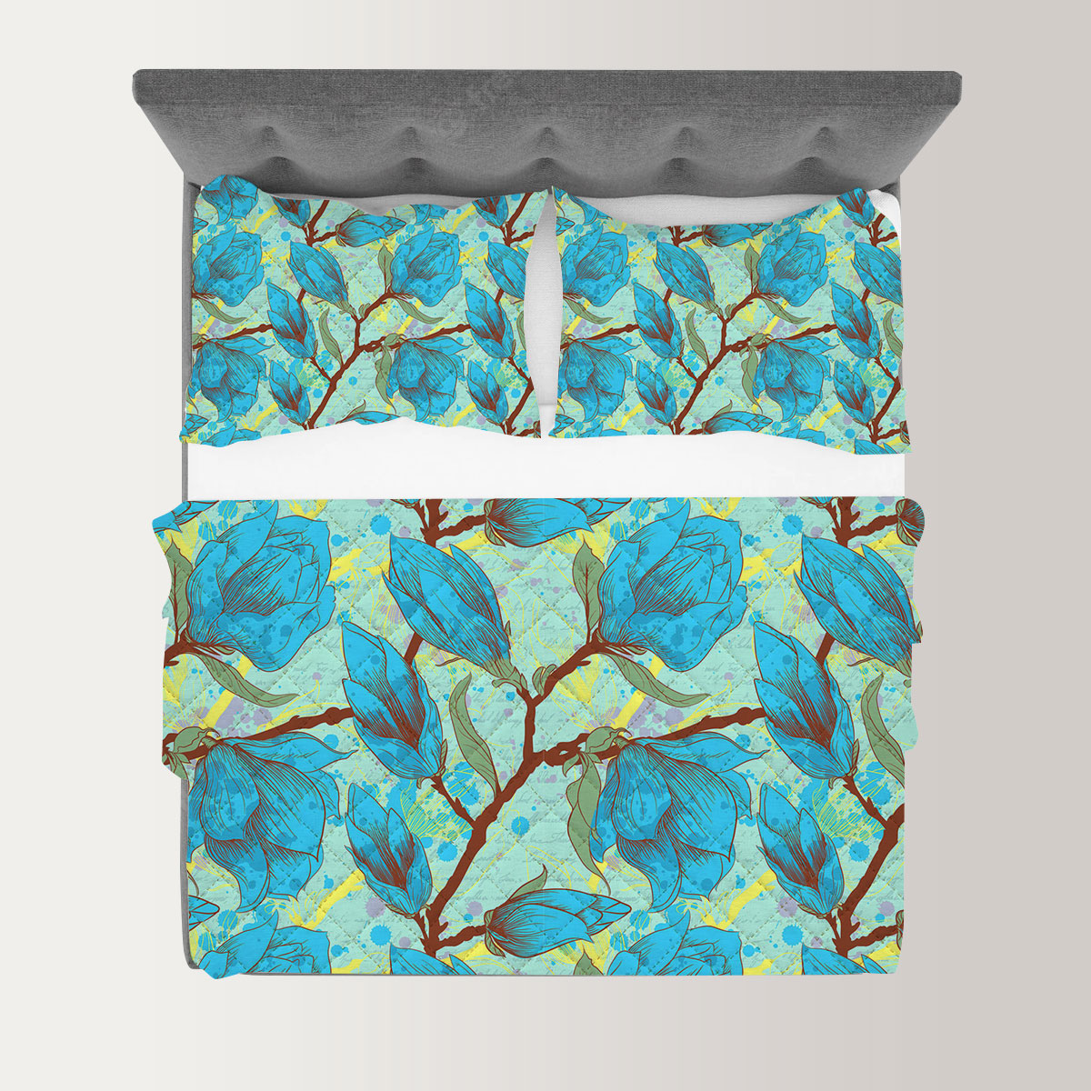 Vintage Seamless Pattern With Magnolia Quilt Set