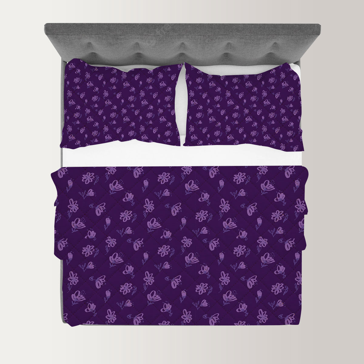 Vintage Violet Floral Seamless Pattern Quilt Set