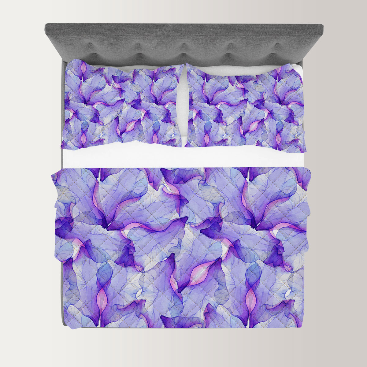 Watercolor Seamless Pattern With Purple Flower Quilt Set