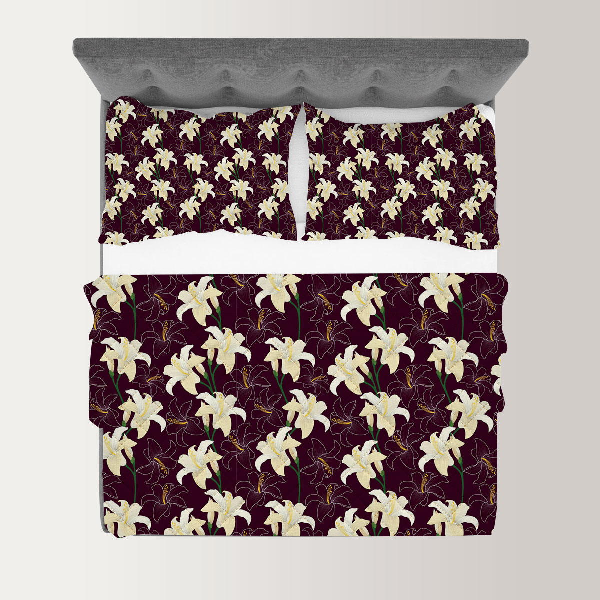 White Lily Seamless Pattern Quilt Set