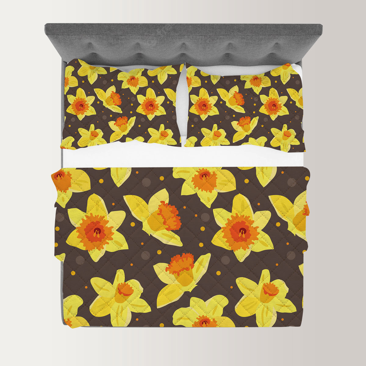 Yellow Daffodils On Brown Background Quilt Set