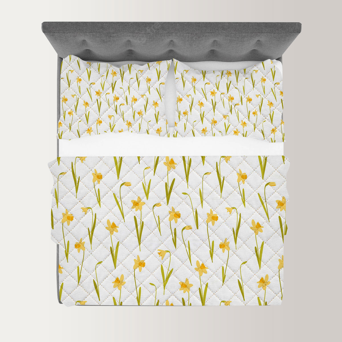 Yellow Daffodils On White Background Quilt Set