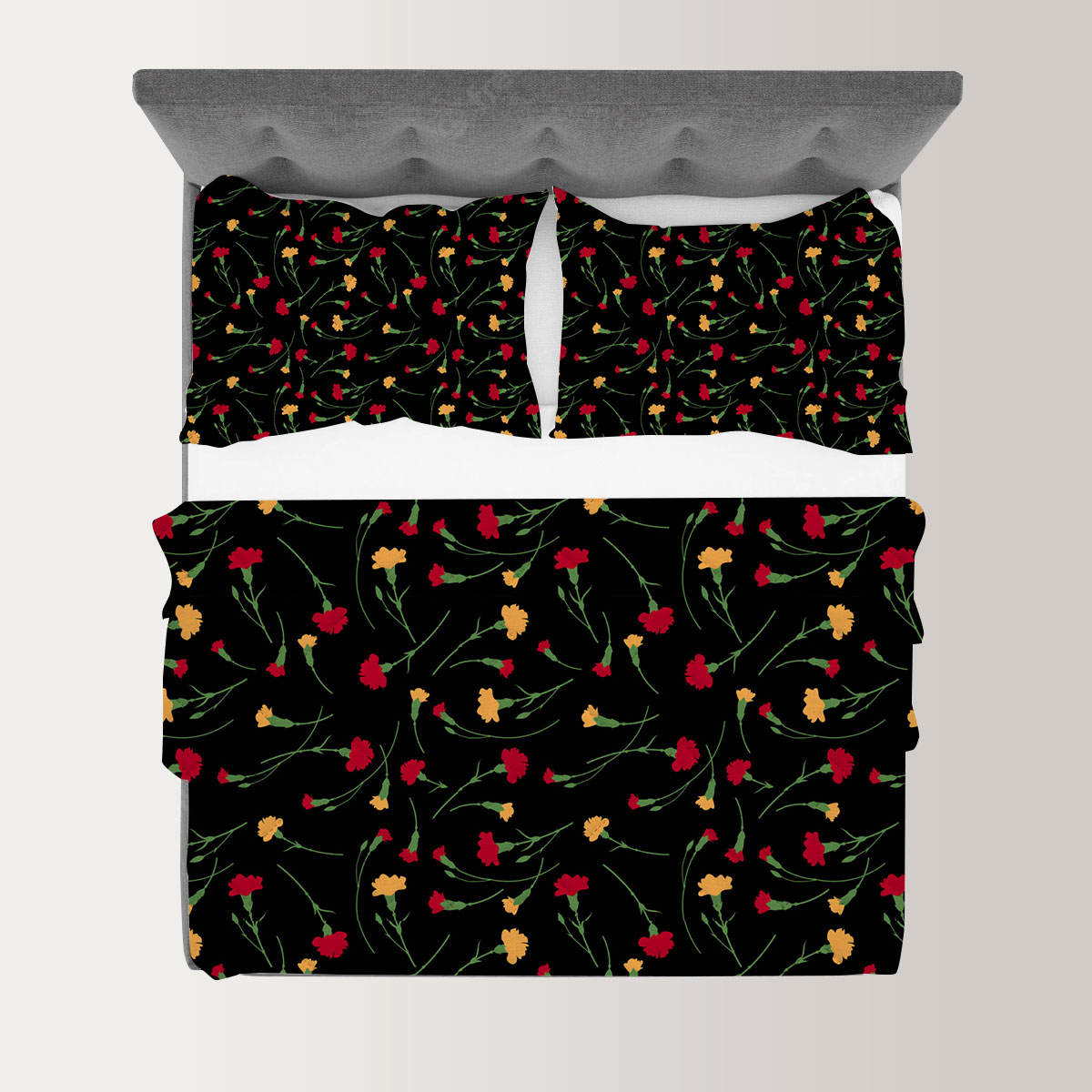 Yellow Red Carnations Quilt Set