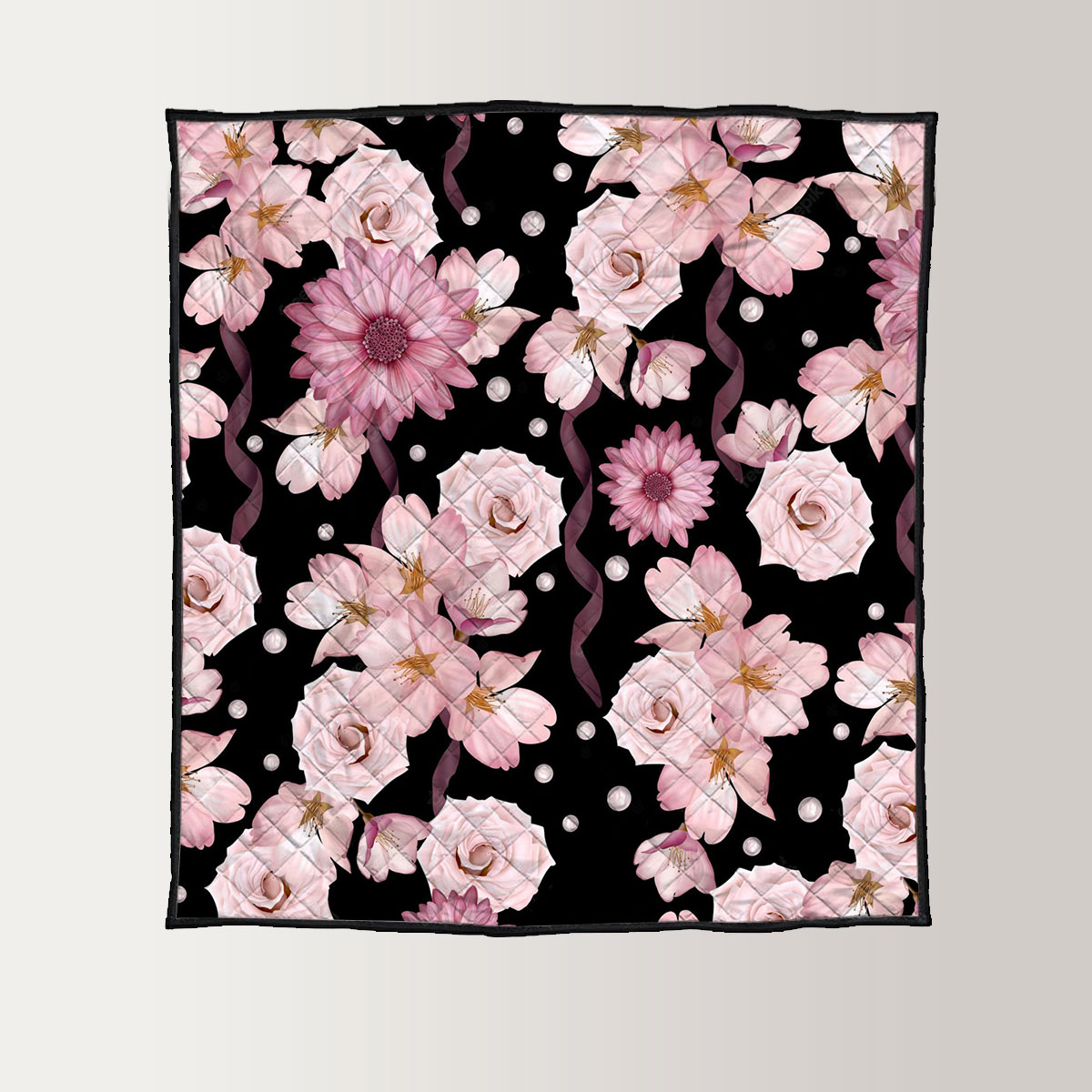 Beautiful Seamless Pattern With Roses And Chrysanthemum Quilt