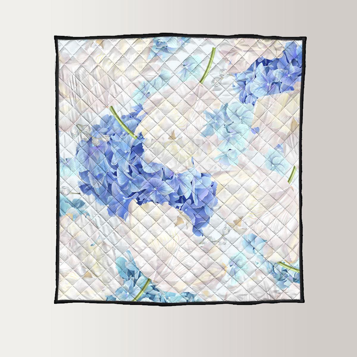 Blue And White Hydrangea Flowers On Blue Background Quilt