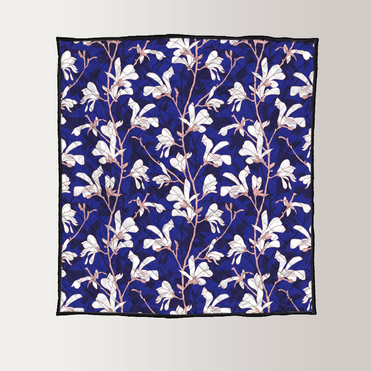 Blue Floral Background With White Magnolia Flower Quilt