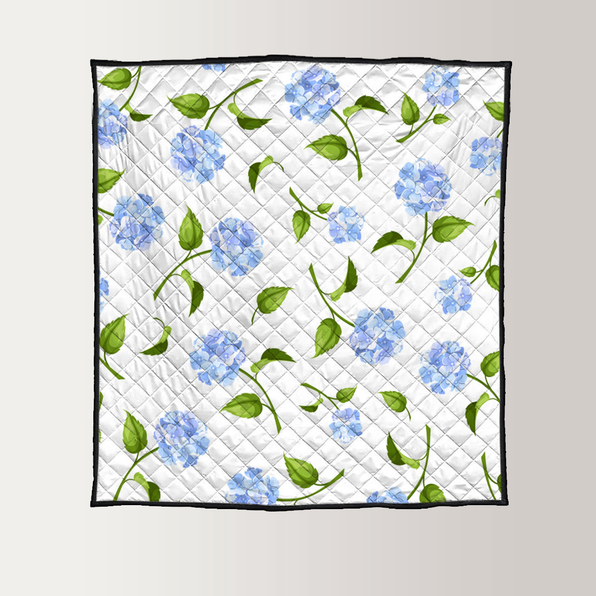 Blue Hydrangea Flowers On A White Background Quilt